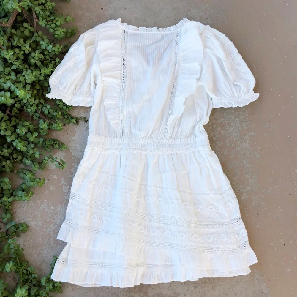 LoveShackFancy White Embroidered Ruffled Mini Dress - Picture 4 of 6
